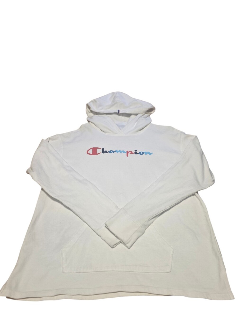 Champion Hooded Pullover Front Pocket Graphic Logo Sweatshirt Size M 100% Cotton